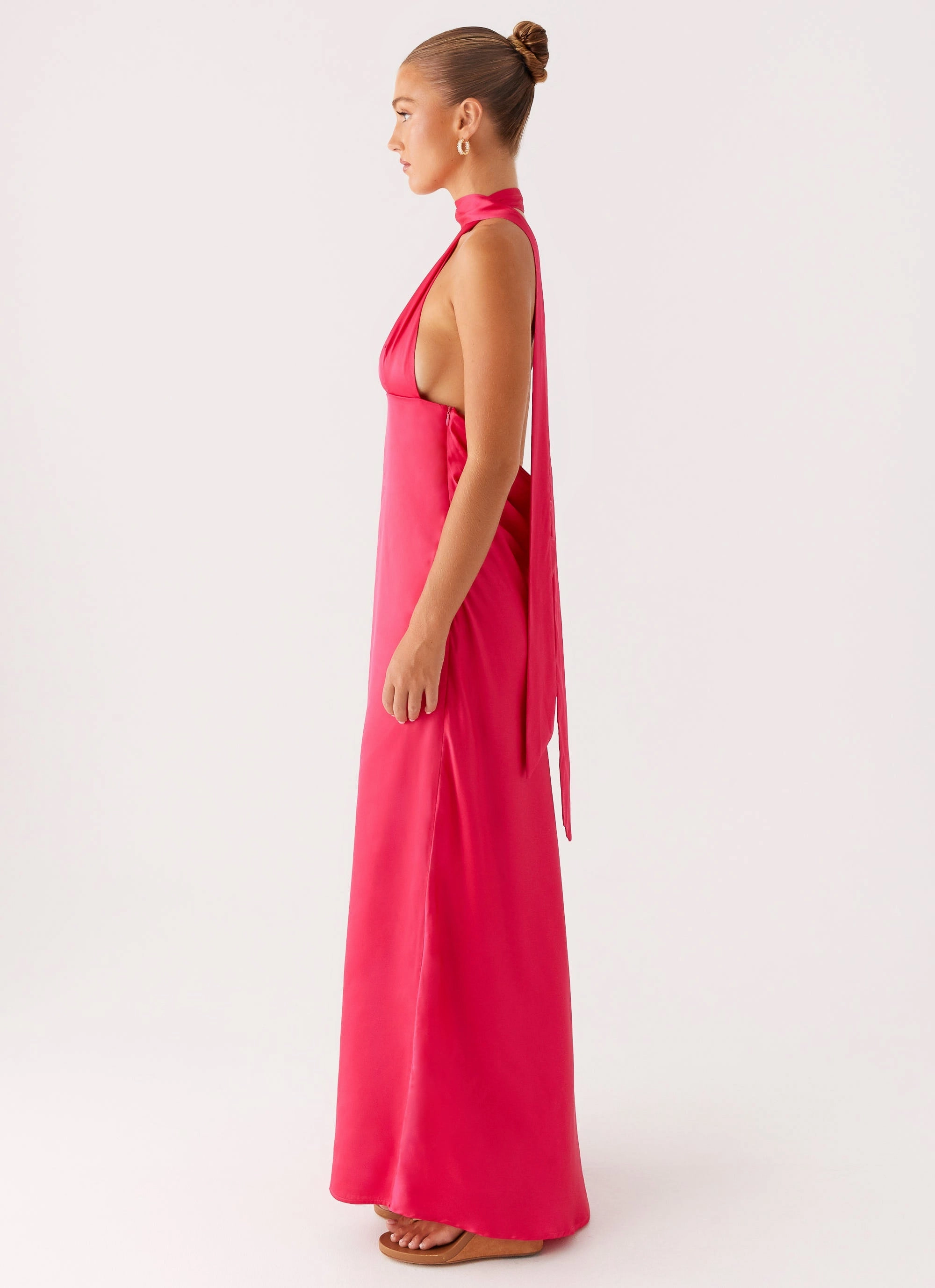 knee-length Baby-Shower Alicia Satin Halter Maxi Dress - Fuchsia