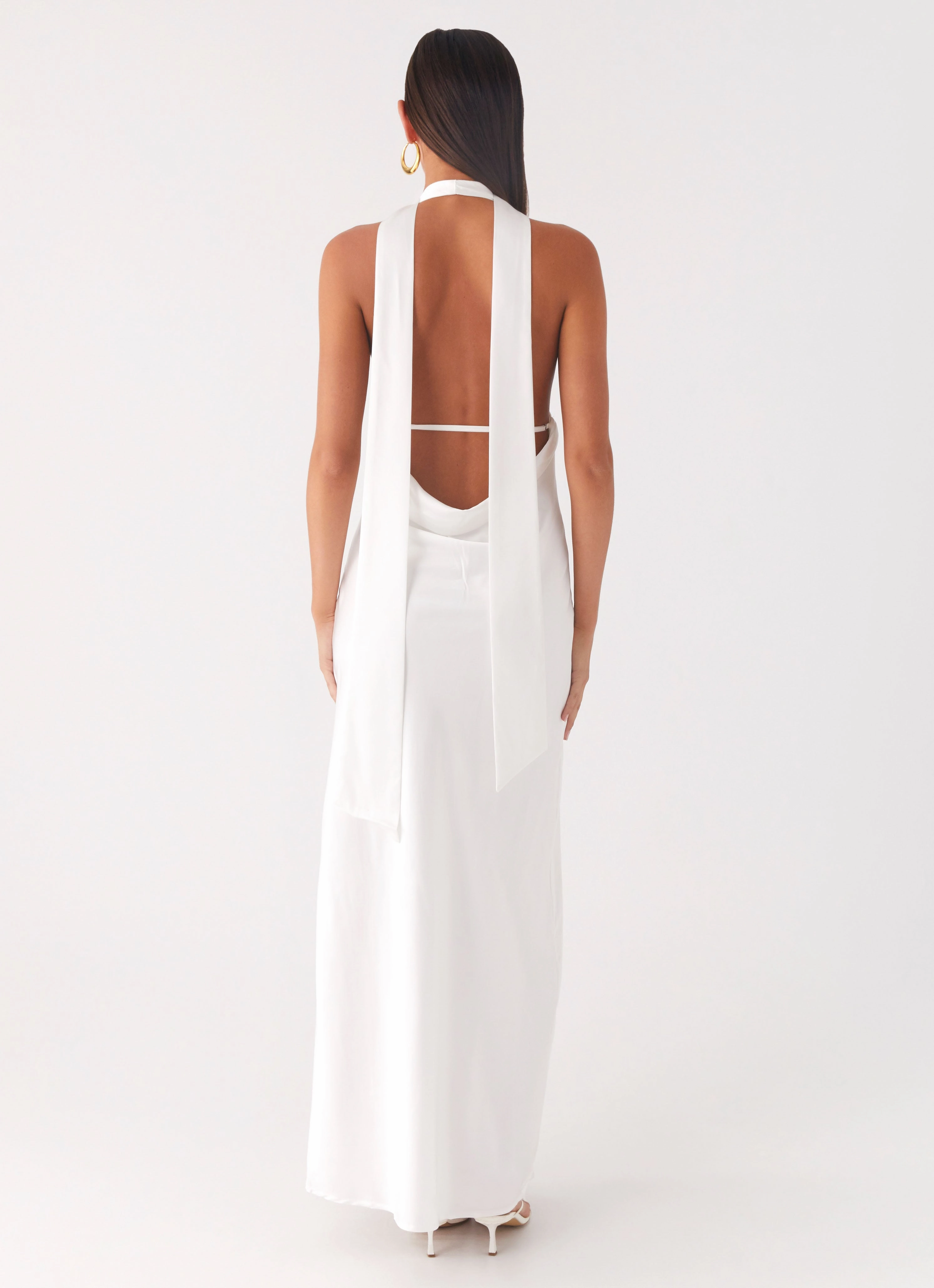Formal Occasion Timeless Touch Alicia Satin Halter Maxi Dress - White
