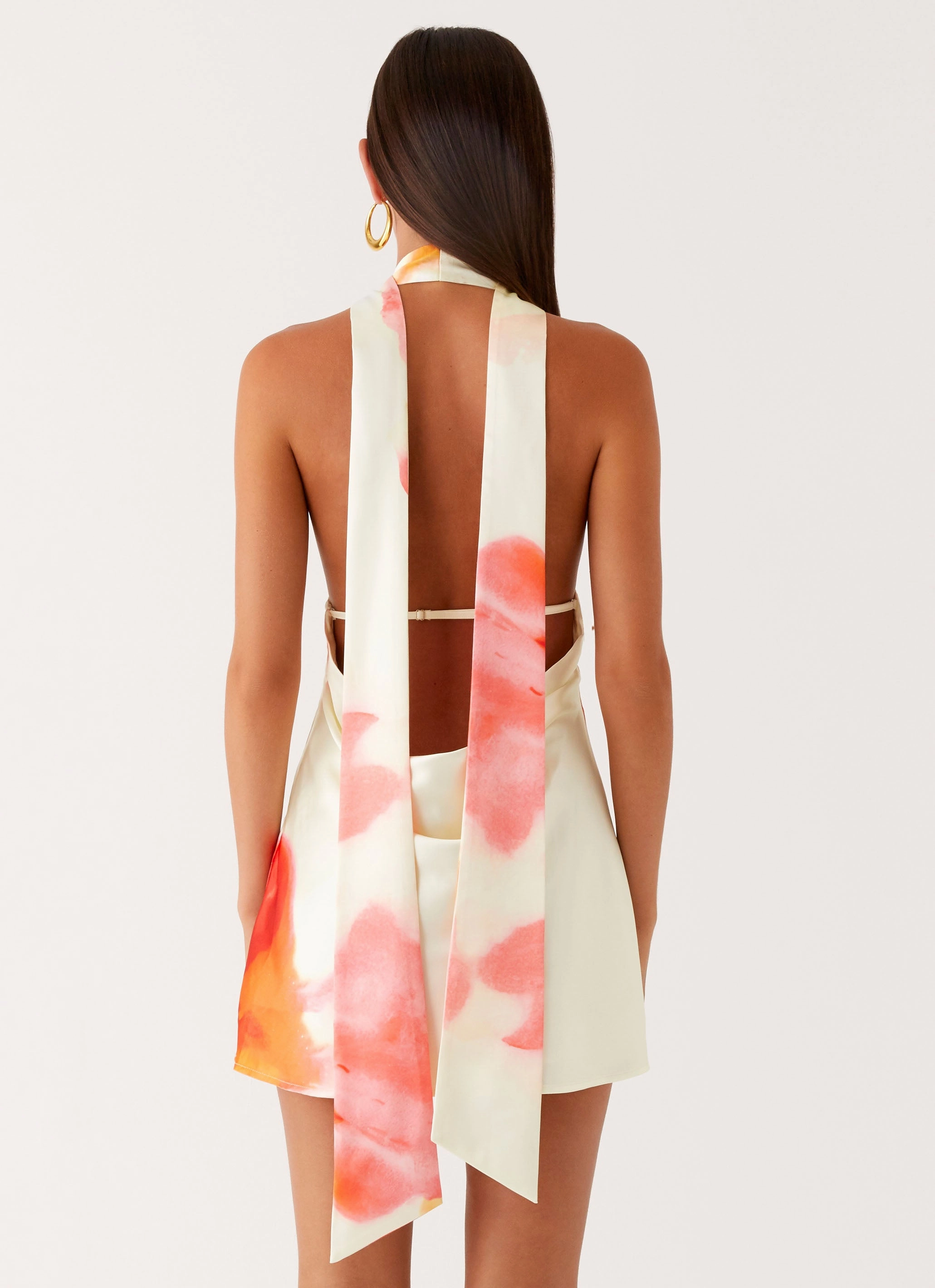 Chilly Weather Layer Alicia Satin Halter Mini Dress - Mimosa Blossom