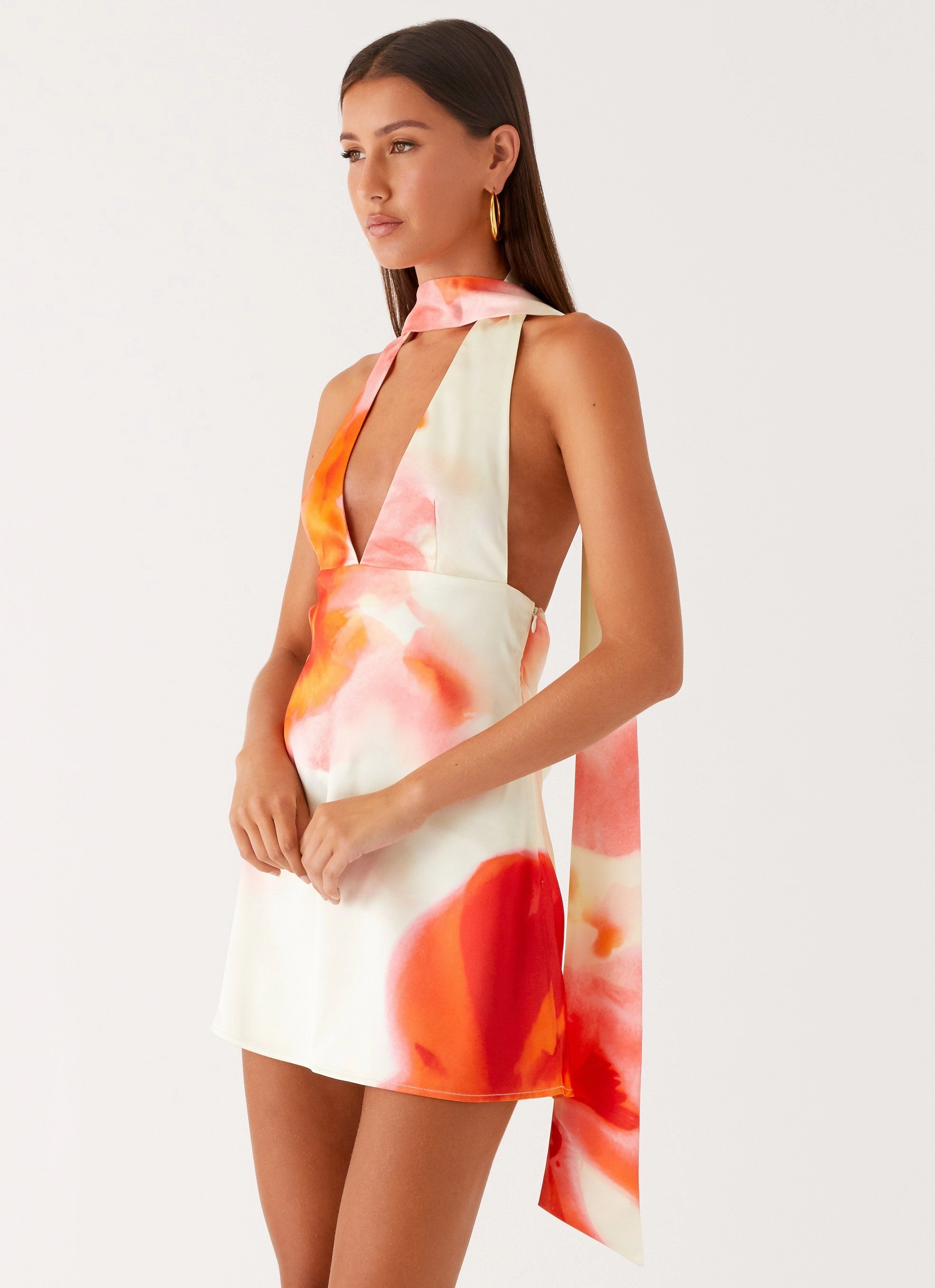 Alicia Satin Halter Mini Dress - Mimosa Blossom Glamorous look Quiet Luxury