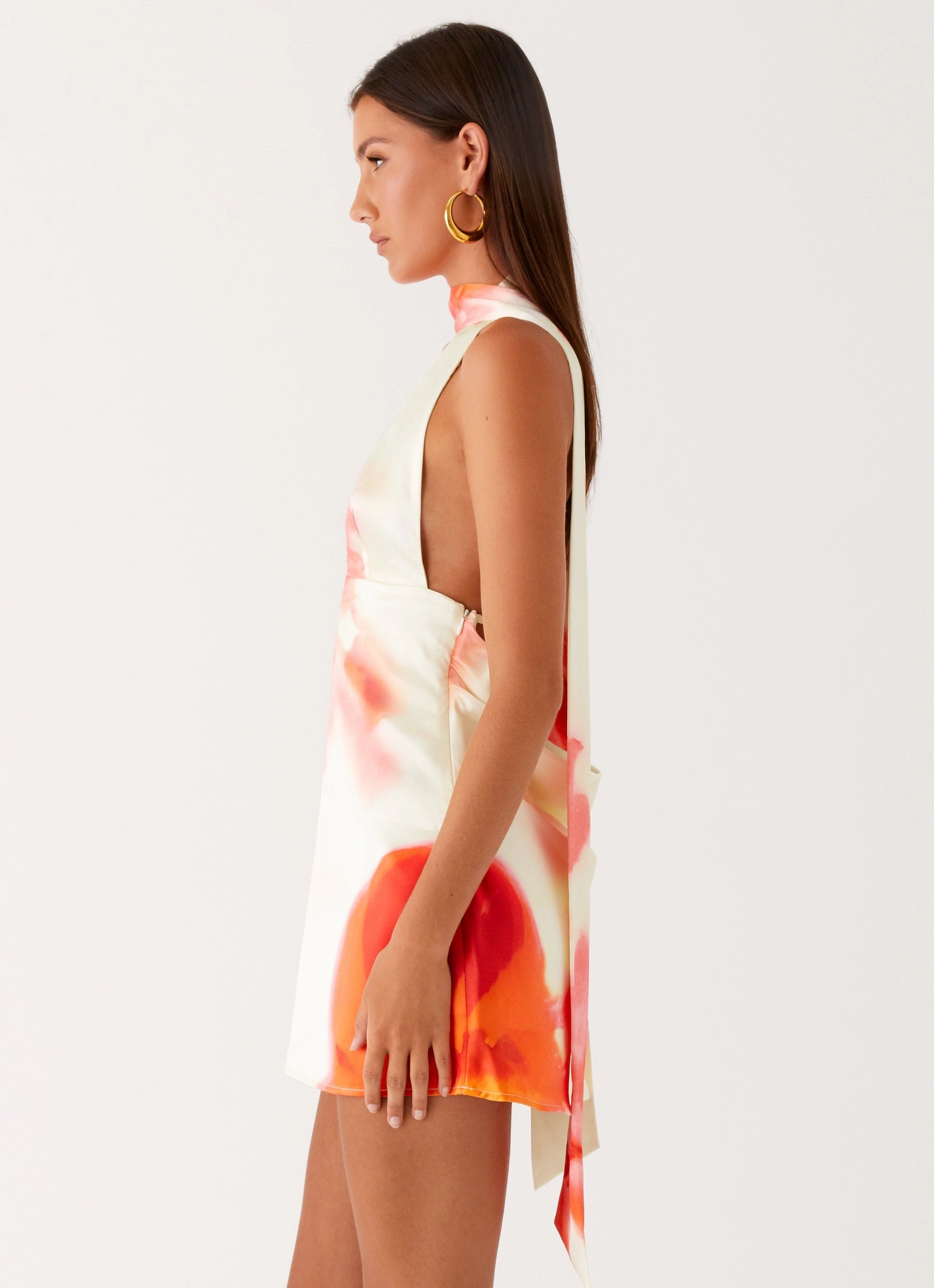 Fashion Fit Built-In-Slip Alicia Satin Halter Mini Dress - Mimosa Blossom