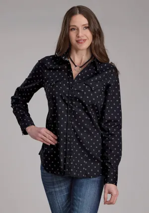 All Day Comfort Roper Womens 2180 Broken Diamonds Black 100% Cotton L/S Shirt Ultra Soft Interior Holiday Gift Roper Womens 2180 Broken Diamonds Black 100% Cotton L/S Shirt