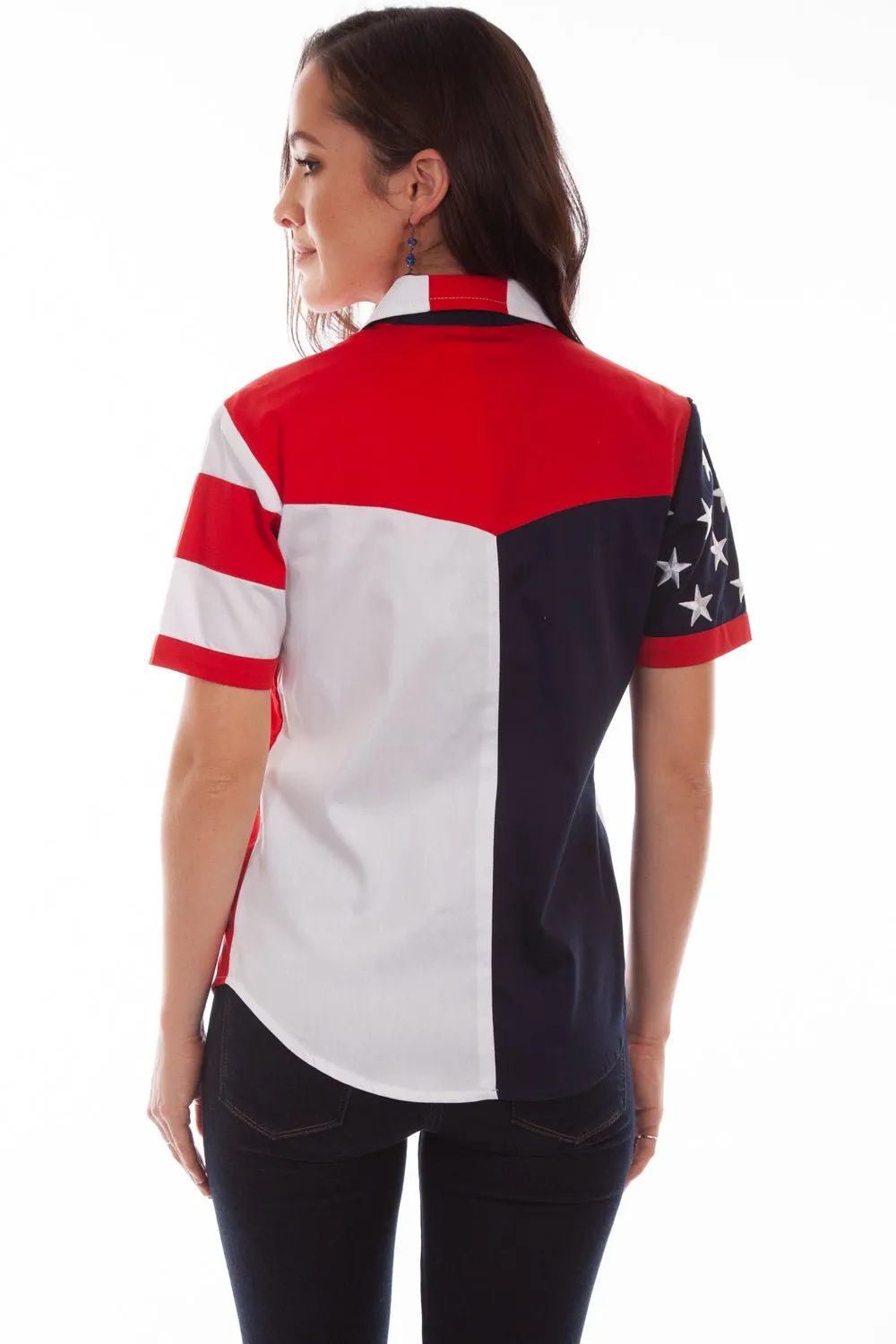 Scully Womens Red 100% Cotton Flag S/S Shirt Festive Look Picnic Outfit