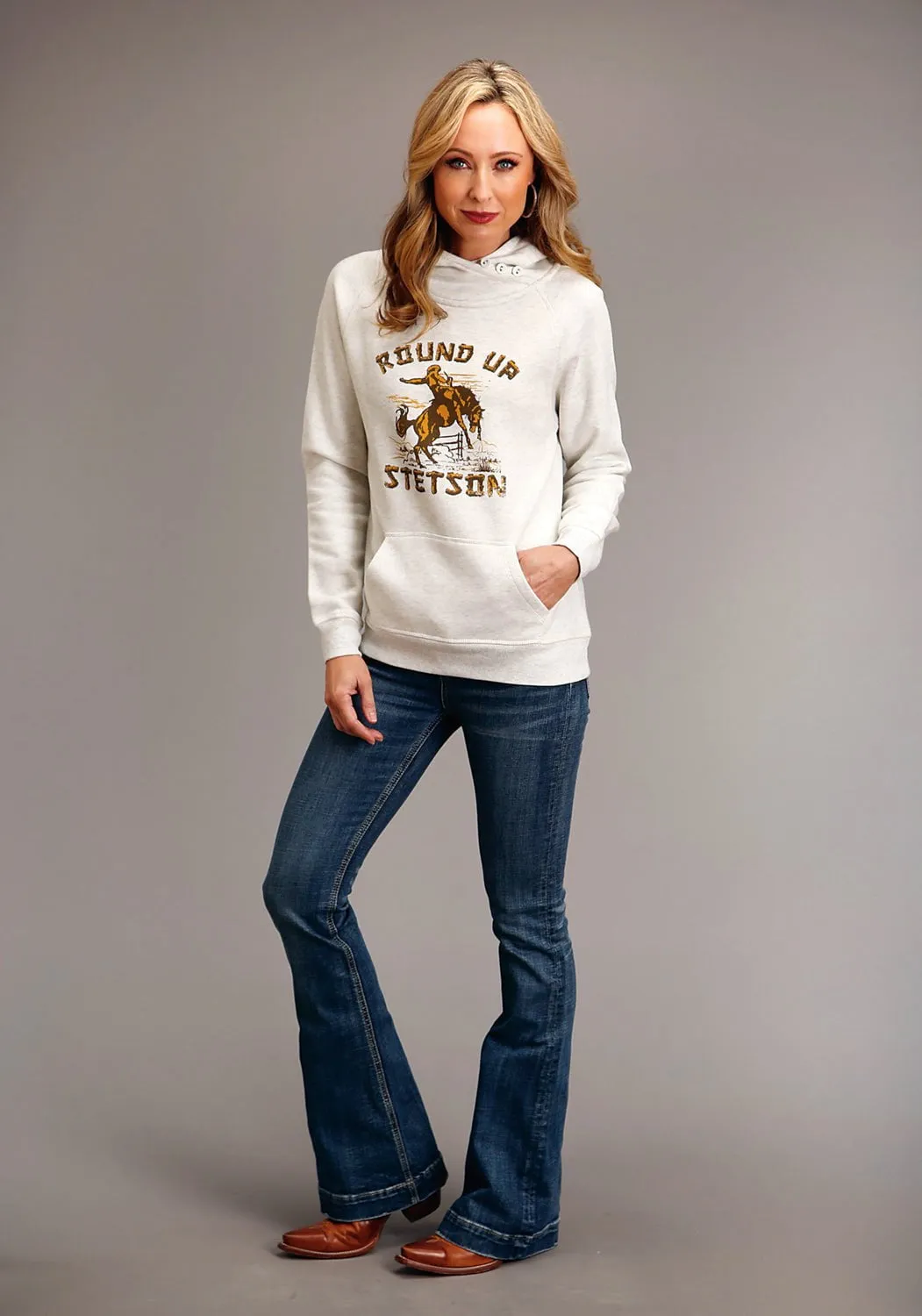 Stetson Womens Round Up Oatmeal Cotton Blend Hoodie Trendy Evening Stroll Office Wear Chill Outfit Date Night