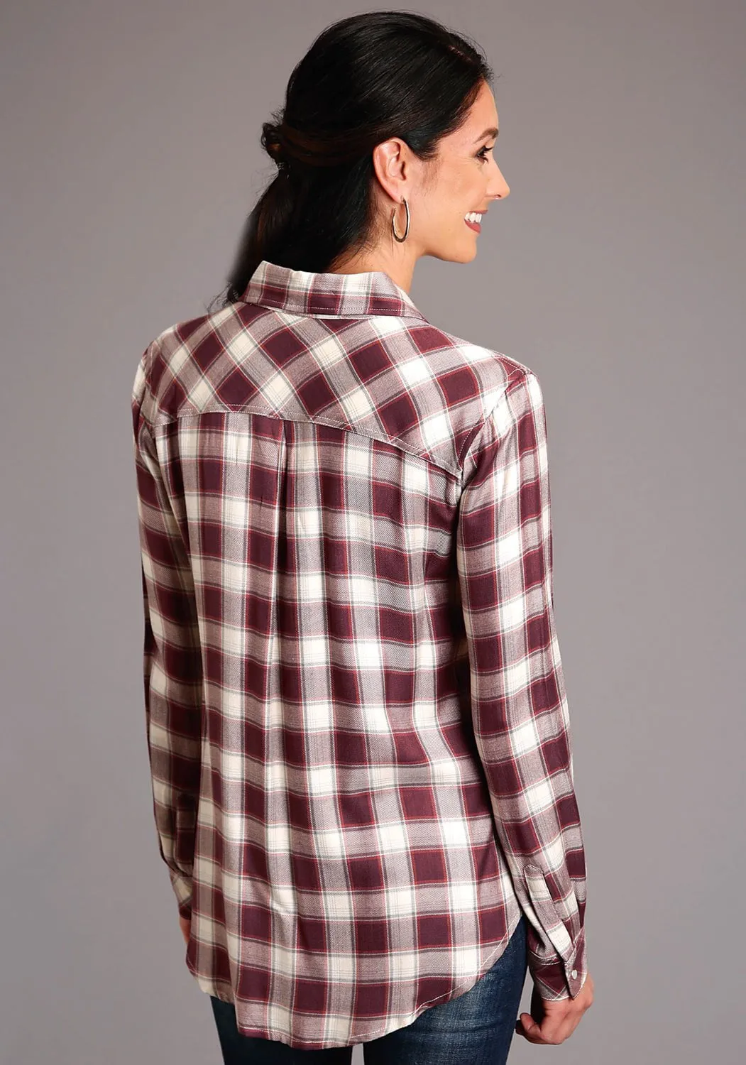 Versatile Winter Warmth Stetson Womens Wine Rayon/Nylon Gaucho Plaid L/S Shirt