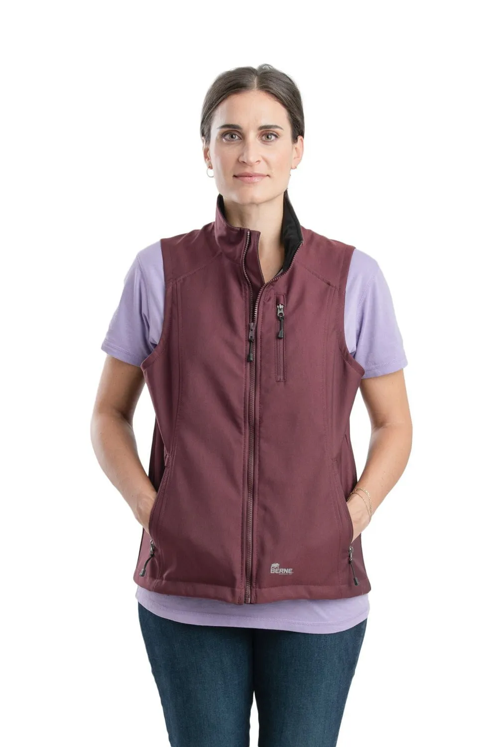Match With All Office Wear Couple Look Work Ready Berne Maroon Cotton Blend Womens Softshell Vest