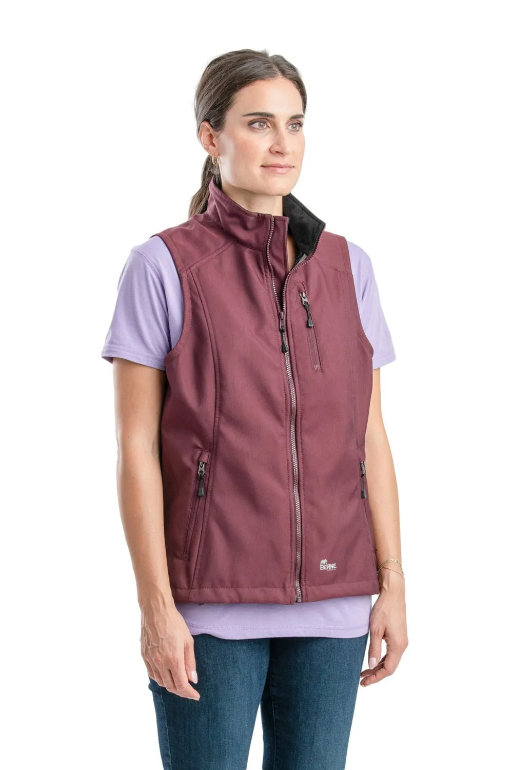 Weekend Getaway Outdoor Adventure Picnic Style Relaxed Mood Berne Maroon Cotton Blend Womens Softshell Vest