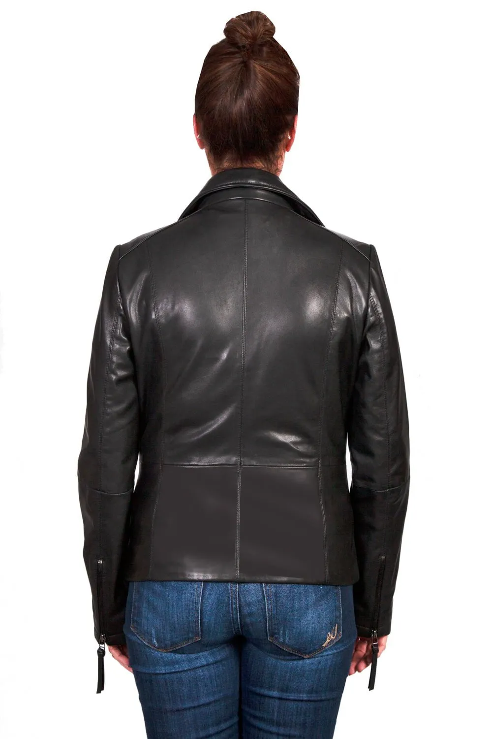 Neutral Casual Streetwear Fan Scully Womens Black Lamb Leather Blazer Zip Jacket