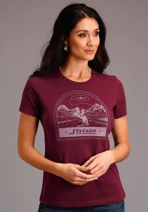 All-Day Wear Stetson Womens Maroon 100% Cotton Cowboy Lasso S/S T-Shirt Fashion staples Stetson Womens Maroon 100% Cotton Cowboy Lasso S/S T-Shirt