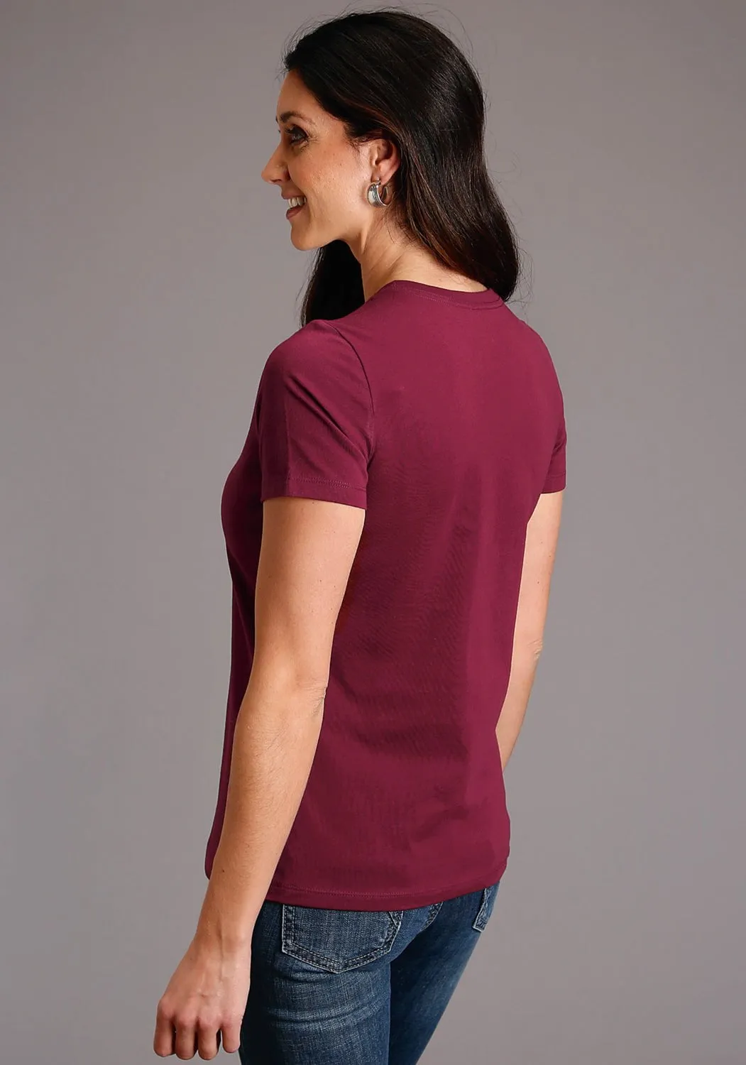 Versatile Look Stetson Womens Maroon 100% Cotton Cowboy Lasso S/S T-Shirt