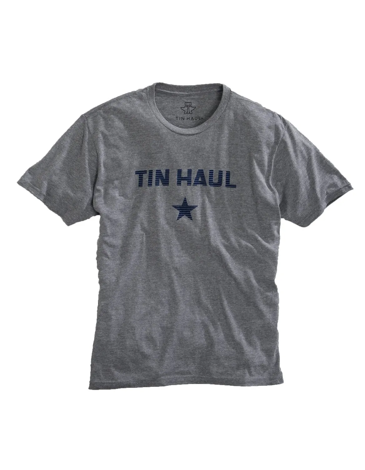 Tin Haul Mens Heather Grey Cotton Blend Star with Lines S/S T-Shirt Lightweight Fabric Button-up