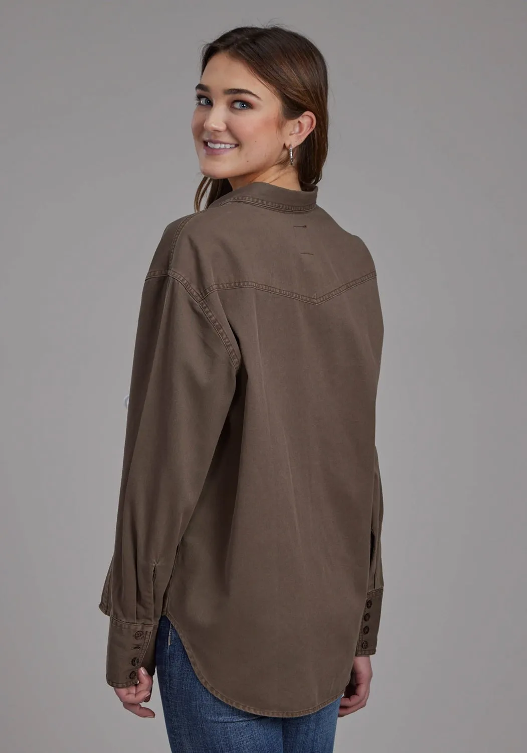 Roper Womens Pigment Dyed Oversized Brown 100% Cotton Jacket Slim Cut Fashion Routine