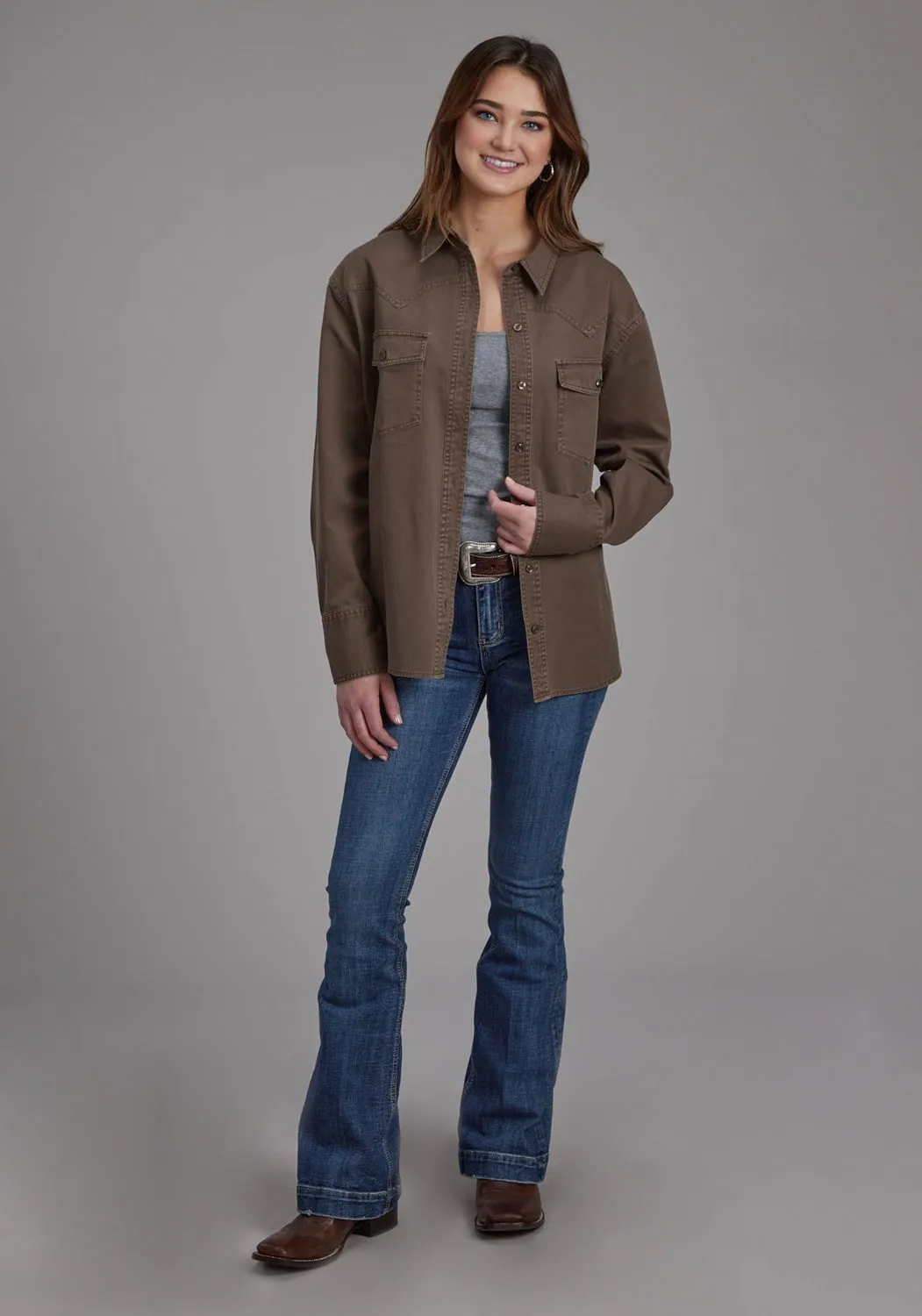 Roper Womens Pigment Dyed Oversized Brown 100% Cotton Jacket Traveler Gear Slim