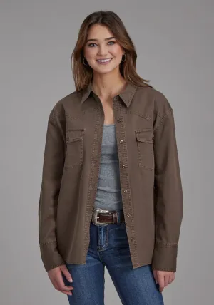 All Occasion Roper Womens Pigment Dyed Oversized Brown 100% Cotton Jacket Travel Essential Family Style Minimalist Style Date Night Roper Womens Pigment Dyed Oversized Brown 100% Cotton Jacket