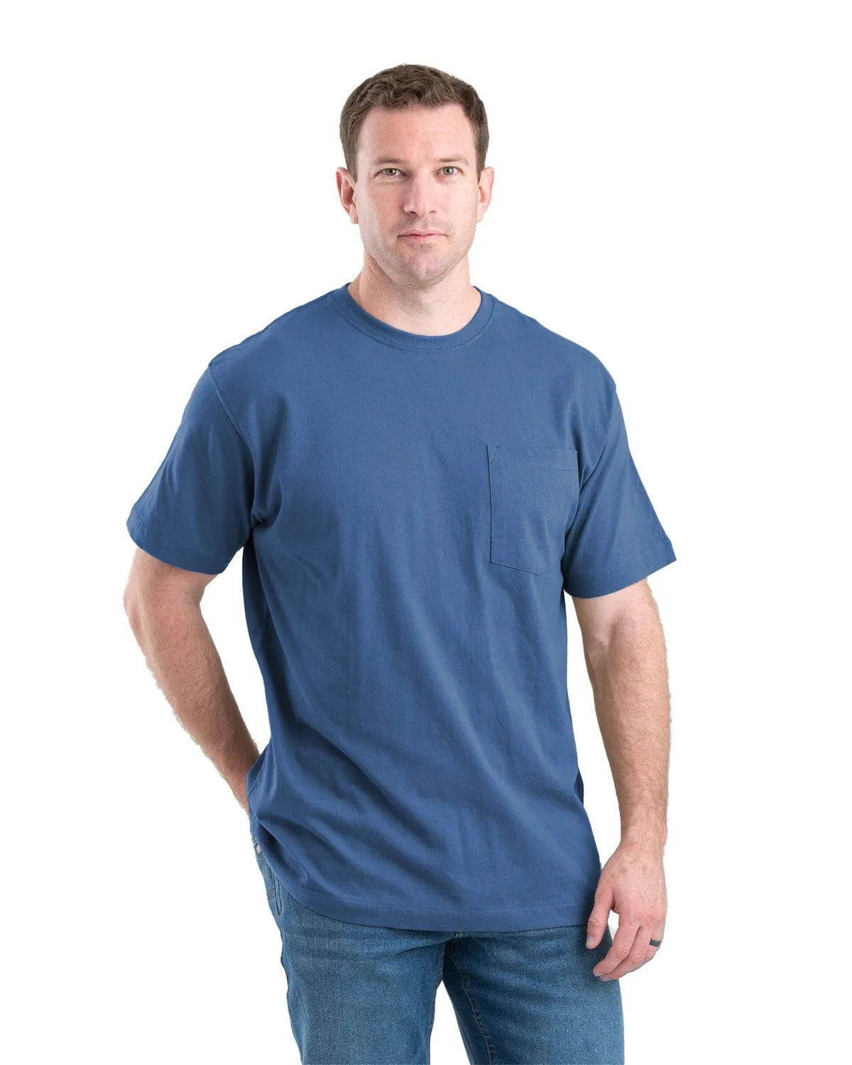 Berne Mens Heavyweight Pocket Tee Royal Blue 100% Cotton S/S T-Shirt Travel-friendly
