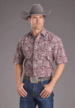 All-Purpose Wear Stetson Mens 2393 Paisley Wine 100% Cotton S/S Shirt Low Profile Pocket Design Stetson Mens 2393 Paisley Wine 100% Cotton S/S Shirt