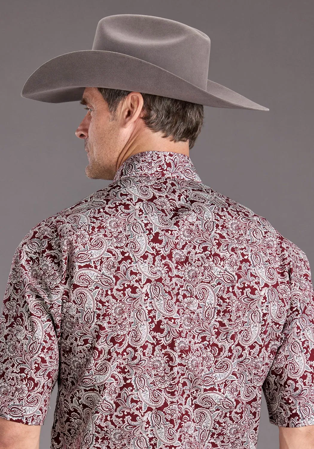 Stetson Mens 2393 Paisley Wine 100% Cotton S/S Shirt Tailored Cut Hiking Gear