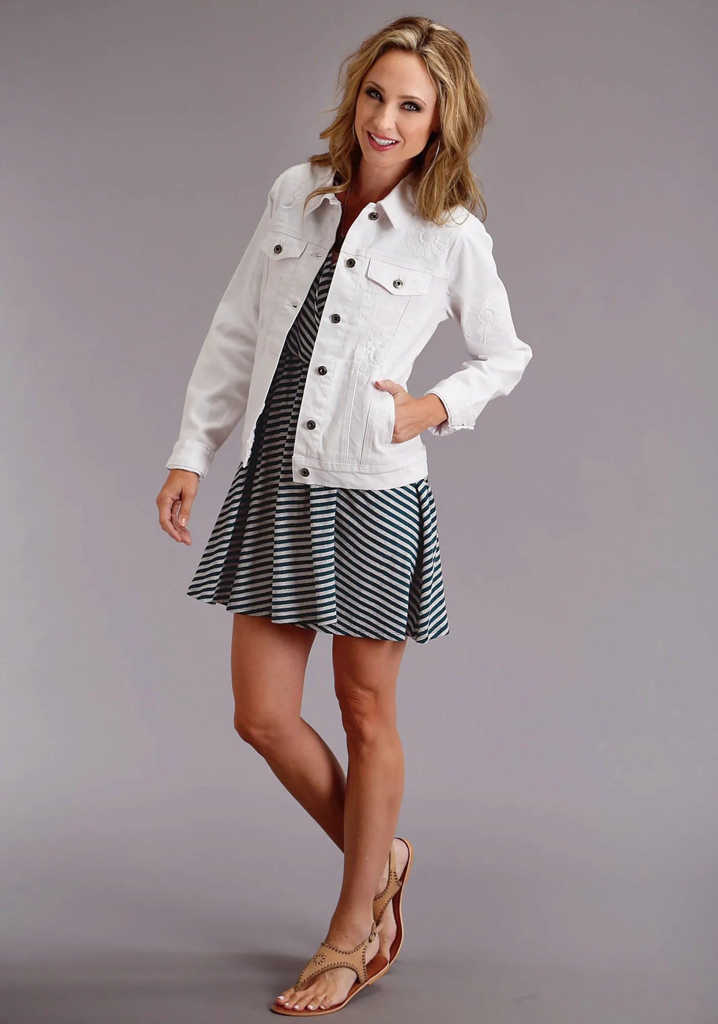 Smooth Picnic Style Street Style Stetson Womens Navy/White Rayon Striped Wrap S/S Dress