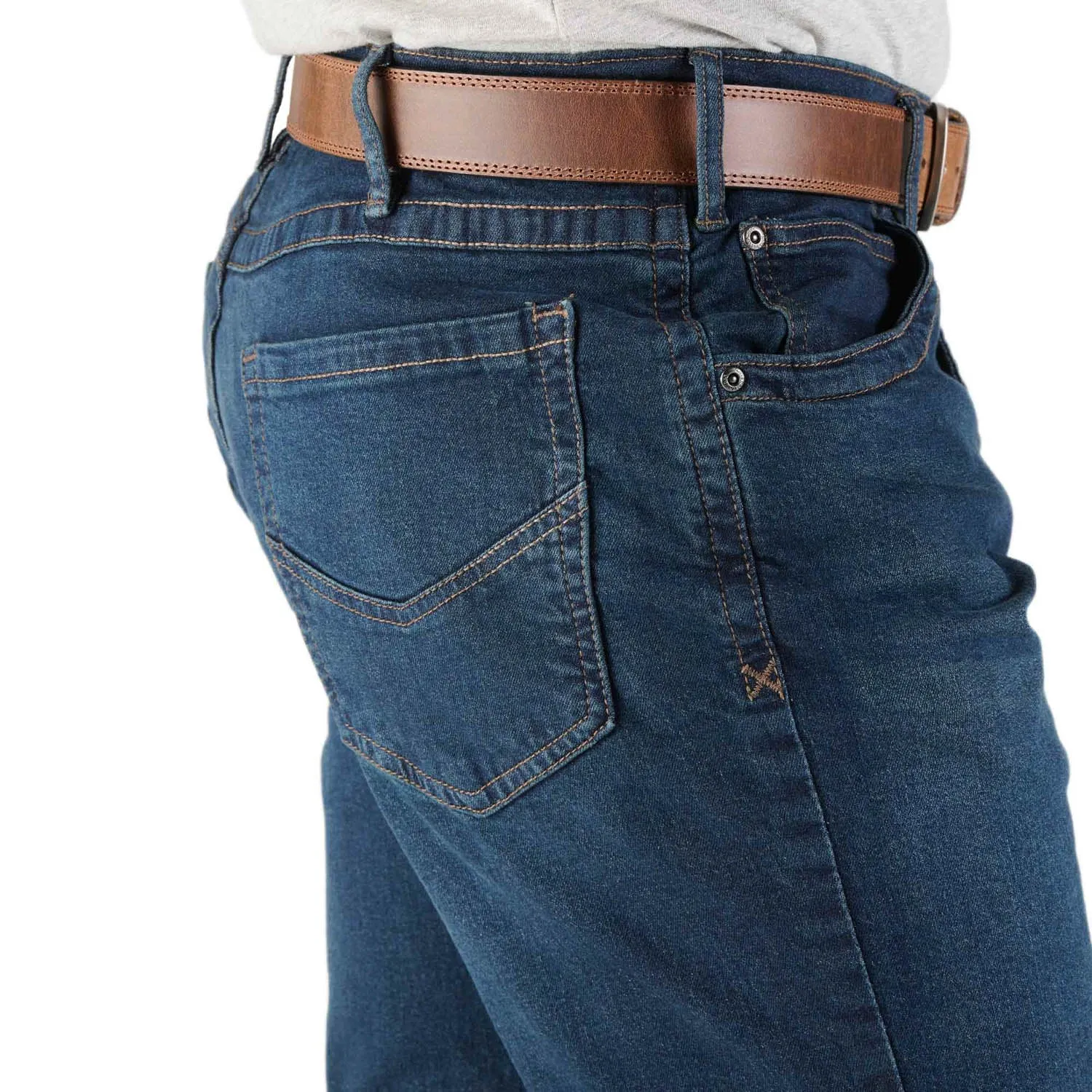 High-waisted Berne Mens Dark Wash Cotton Blend Highland Flex Straight Leg Jeans