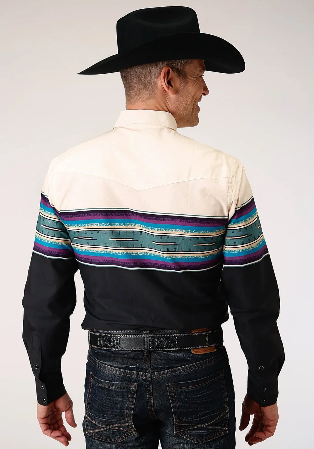 Durable Thread Construction Roper Mens Green 100% Cotton Greenline Serape L/S Snap Shirt