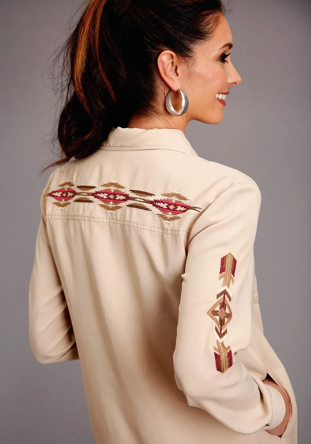 Everyday Comfort Wear Stetson Womens Khaki Denim Safari-Style L/S Dress