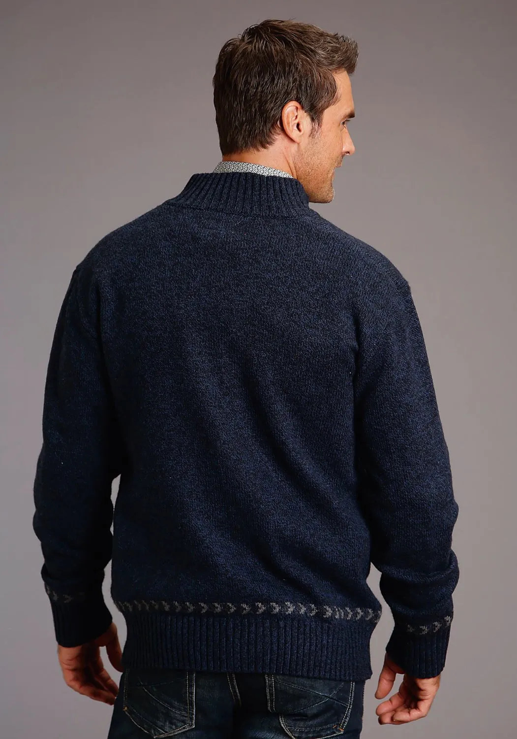 Ventilated Back mix and match Stetson Mens Navy/Grey Cotton/Wool Aztec Pattern Cardigan