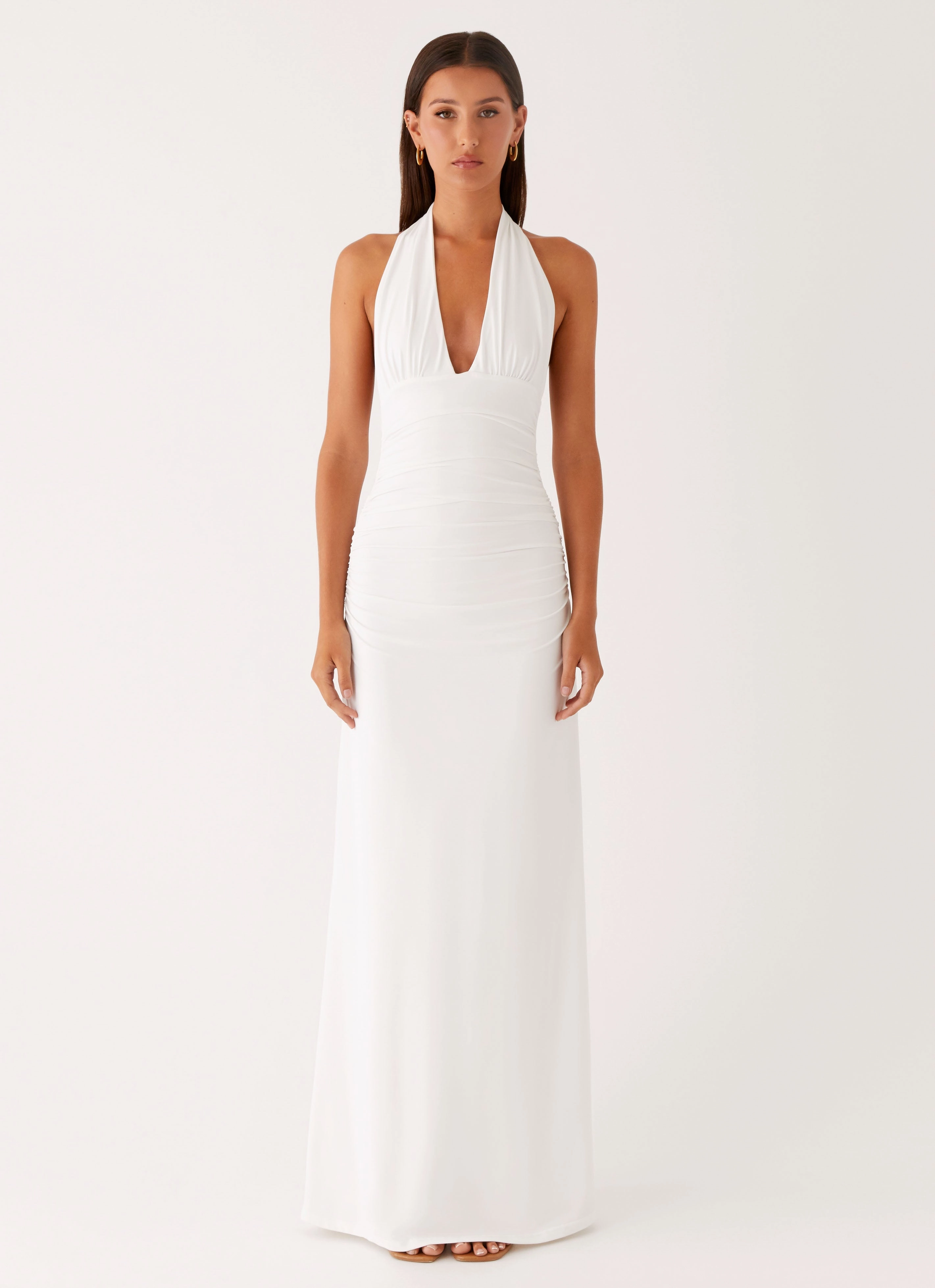 Ilaria Halter Maxi Dress - White Understated Elegance Easy Lovely