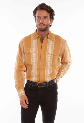 All-Weather Scully Mens Signature Jacquard Mustard 100% Cotton L/S Shirt L Nautical Look Durable Fabric Scully Mens Signature Jacquard Mustard 100% Cotton L/S Shirt L