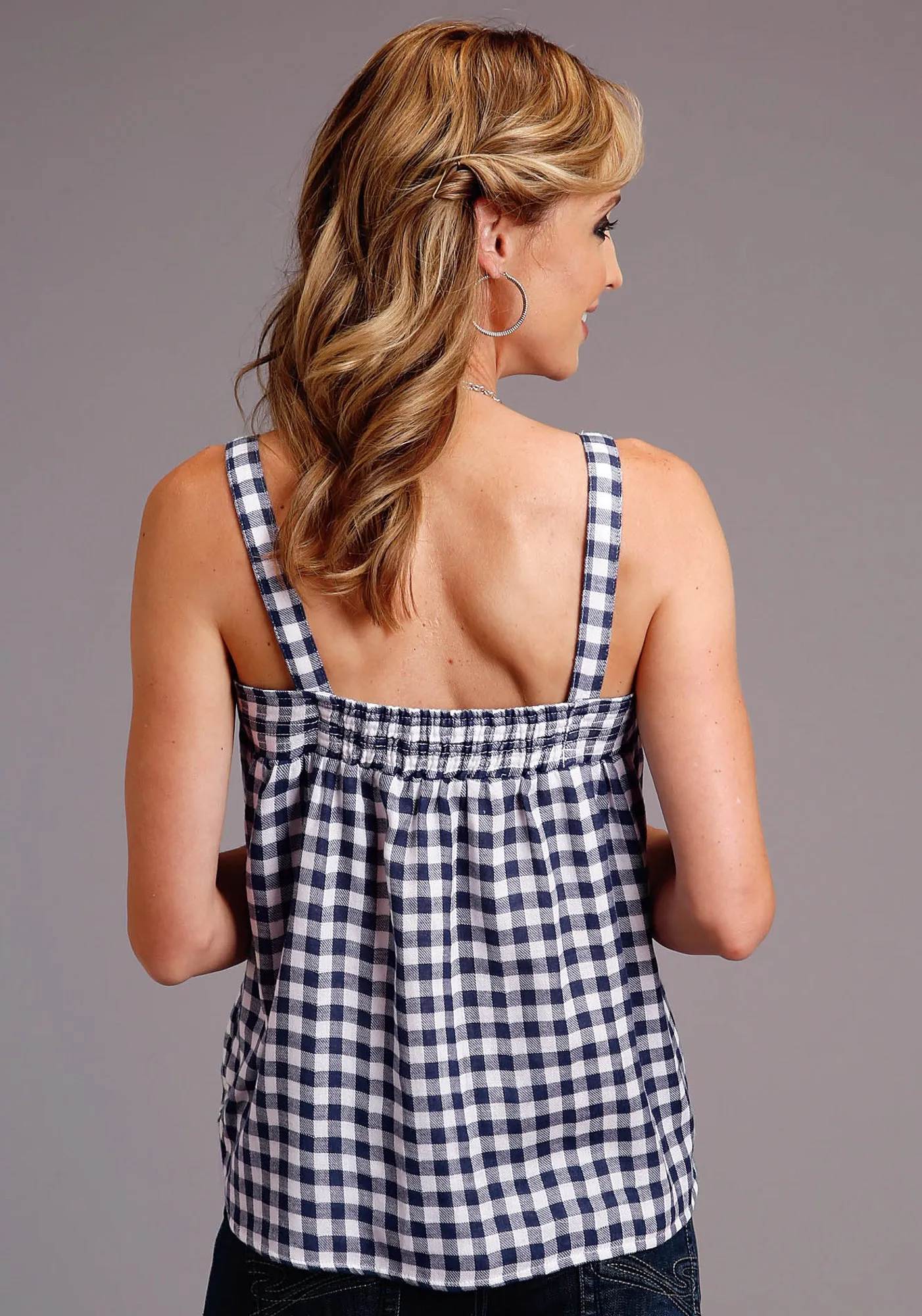 Stetson Womens Navy/White 100% Cotton Gingham S/L Cami Tank Top Comfortable fit