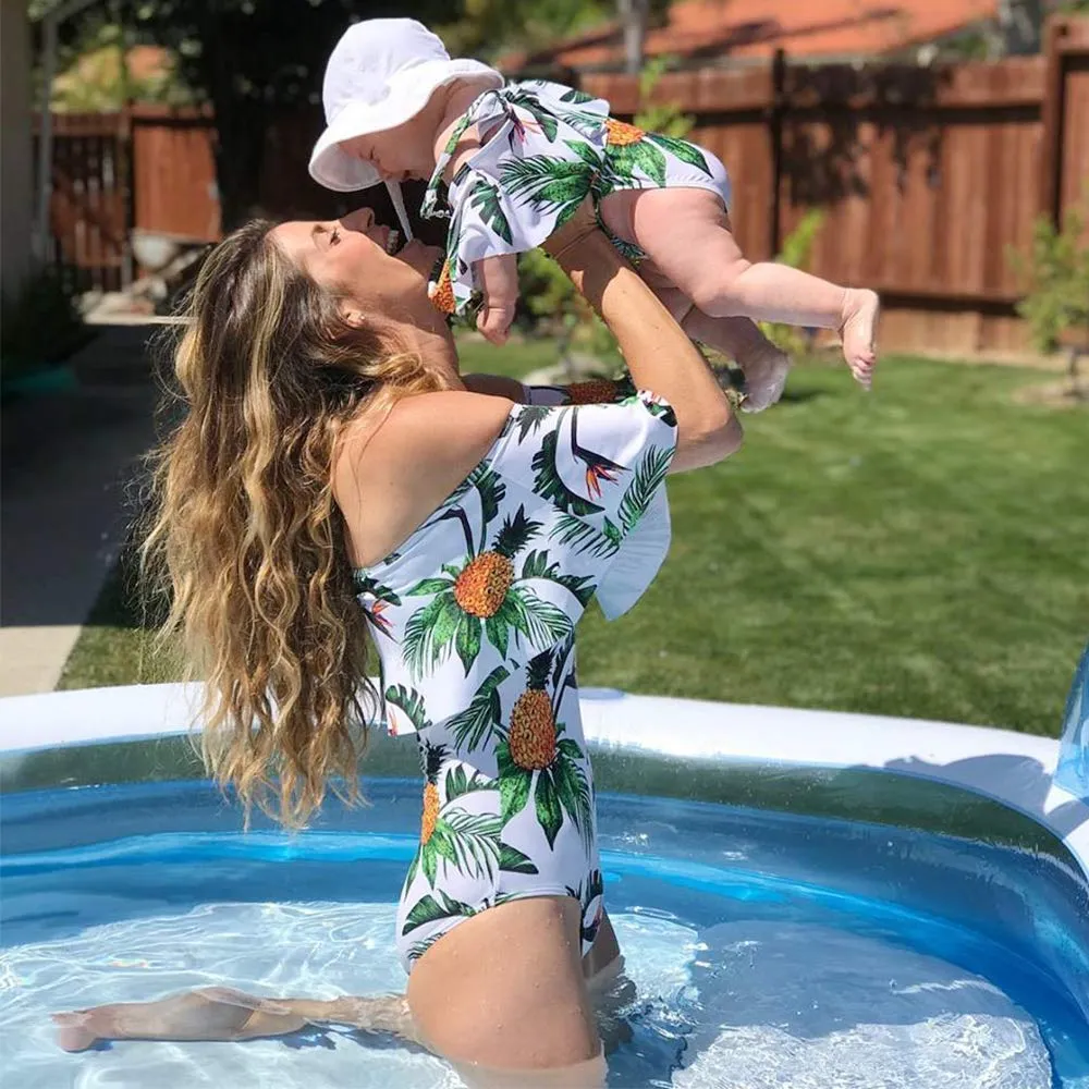 Allover Tropical Pineapple Printed Family Matching Swimwear
