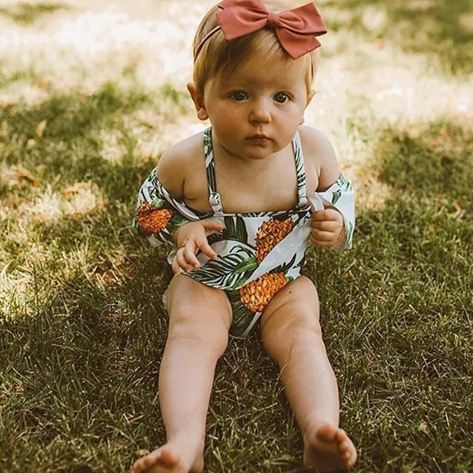 Allover Tropical Pineapple Printed Family Matching Swimwear