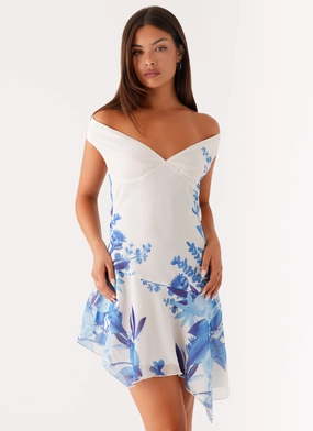 Alma Mini Dress - Blue Floral Print Draped Look Alma Mini Dress - Blue Floral Print Cozy and Comfortable Nature Glow