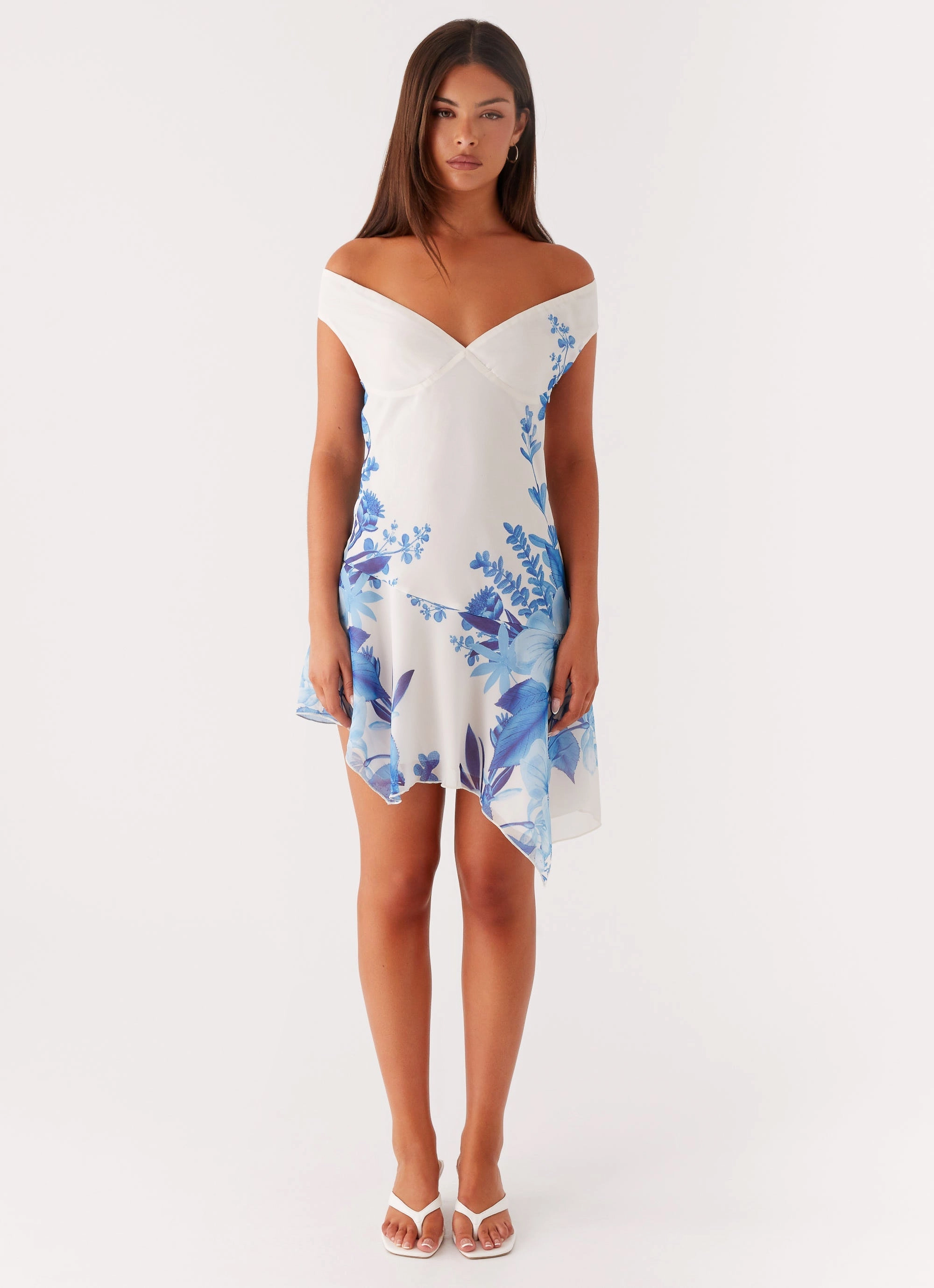 Alma Mini Dress - Blue Floral Print Magnetic-Closure