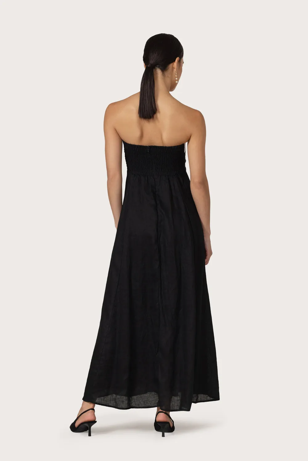 Alora Linen Maxi Dress in Black White Statement-Print Comfy Flex