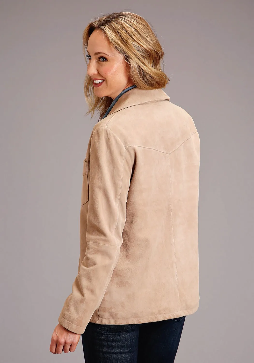 Stetson Womens Taupe Leather Notch Collar Jacket Practical Comfort Sleek Silhouette