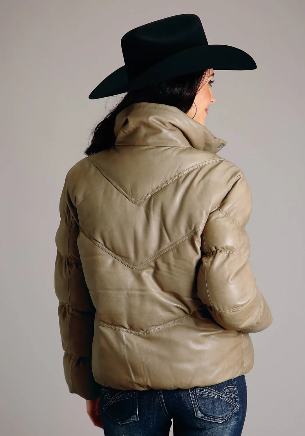 Stetson Womens Puffy Chevron Tan Leather Leather Jacket Relaxed Mood