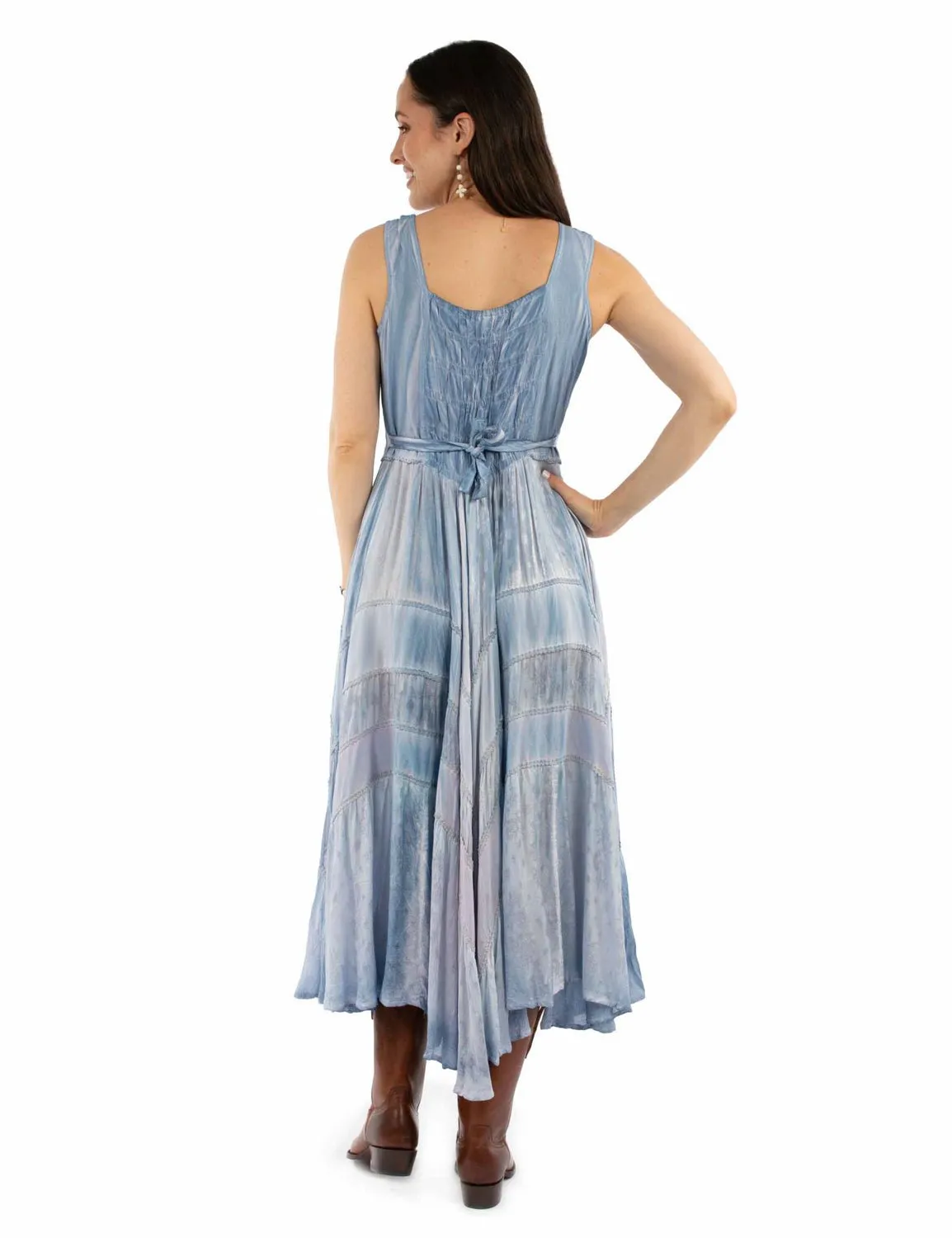 Smart Casual Modern Rainy Day Scully Womens Full Length Lace-Up Tie-Dye 100% Rayon S/L Dress