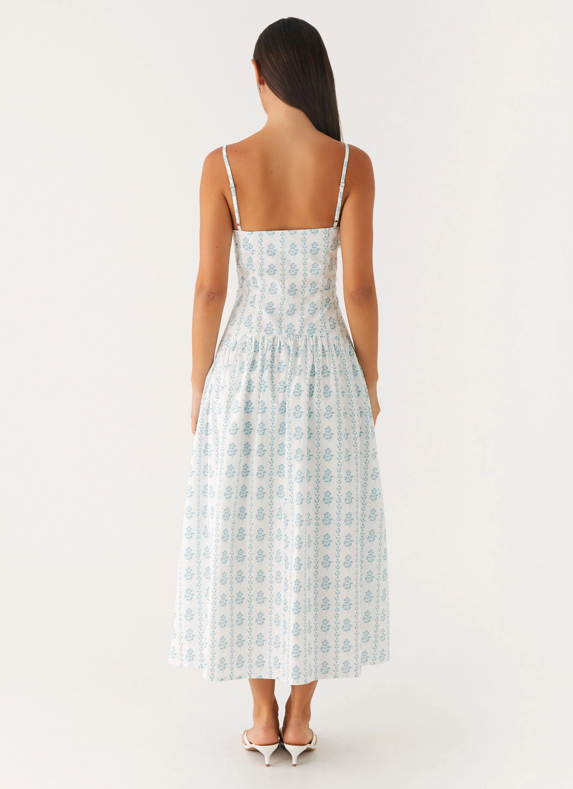Amelie Midi Dress - Sweet Daydream Print Feminine Structure Elastic-Waist