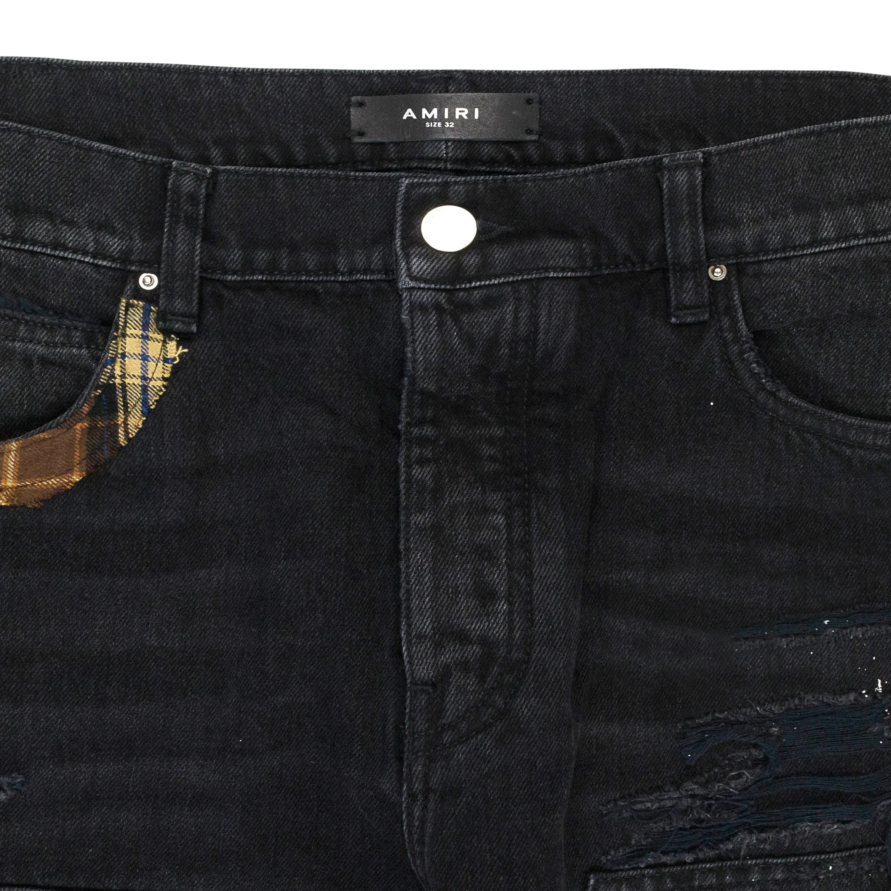AMIRI PLAID AGED BLACK CARPENTER PANTS