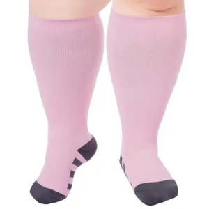 Ancrina Plus Size Compression Stockings for Men & Women, Compression Socks for Sports Running Air Travel Cycling XL-XXL Pink
