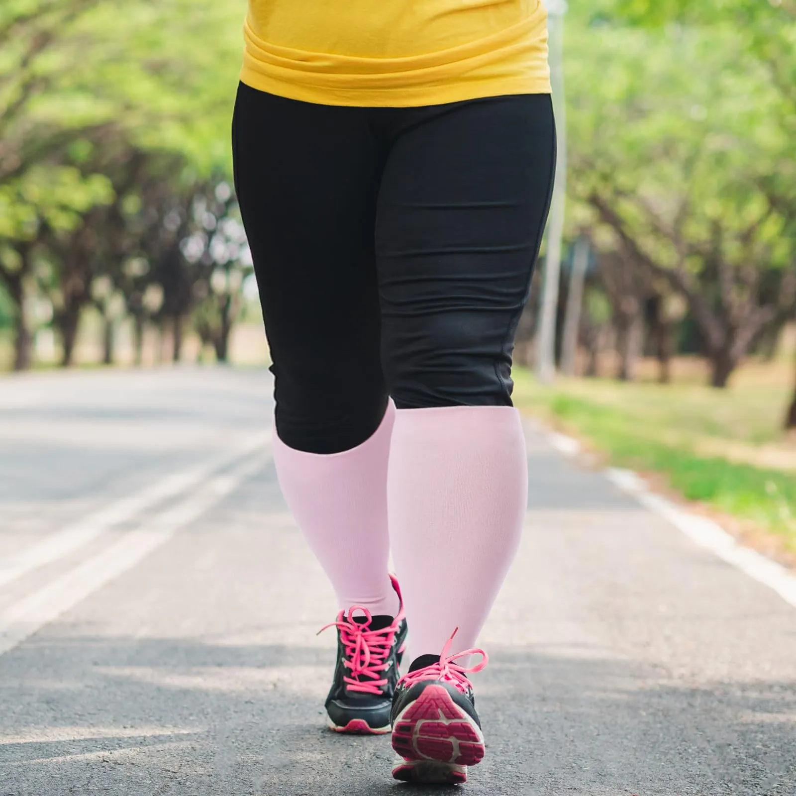 Ancrina Plus Size Compression Stockings for Men & Women, Compression Socks for Sports Running Air Travel Cycling XL-XXL Pink