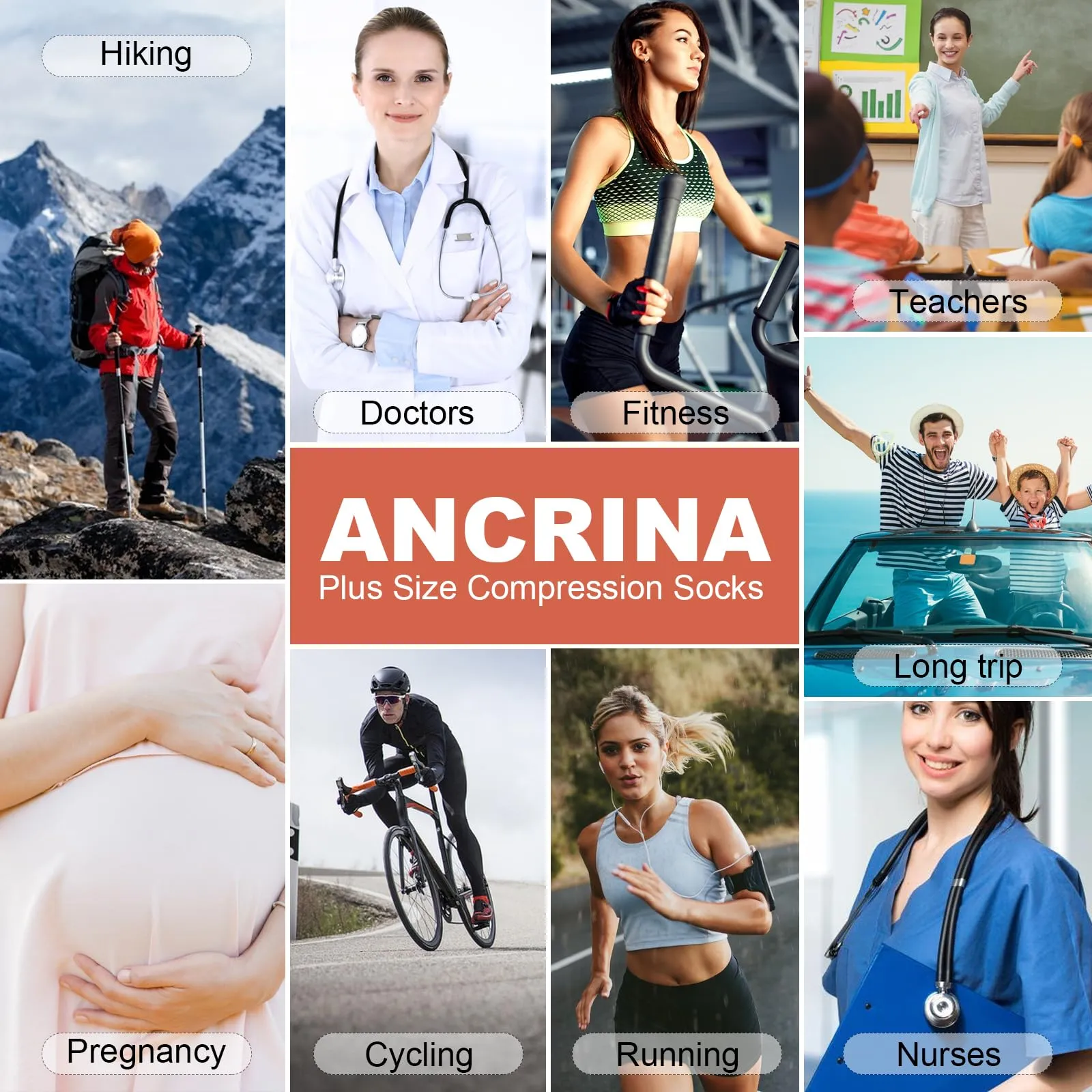 Ancrina Plus Size Compression Stockings for Men & Women, Compression Socks for Sports Running Air Travel Cycling XL-XXL Pink