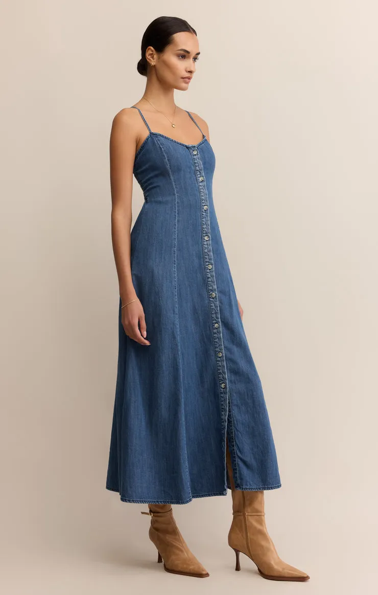 ANGEL EYES DENIM MIDI DRESS Contemporary Fit Skin-friendly