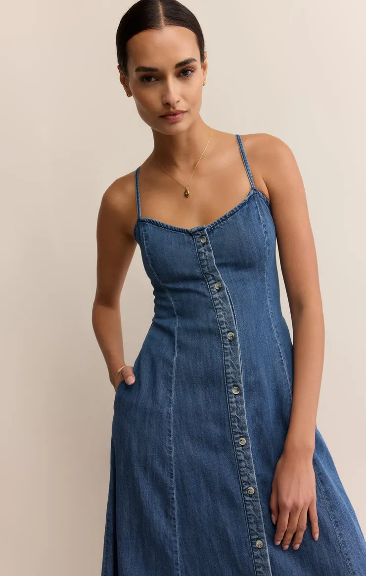 ANGEL EYES DENIM MIDI DRESS Easy Layers Profile Enhancer