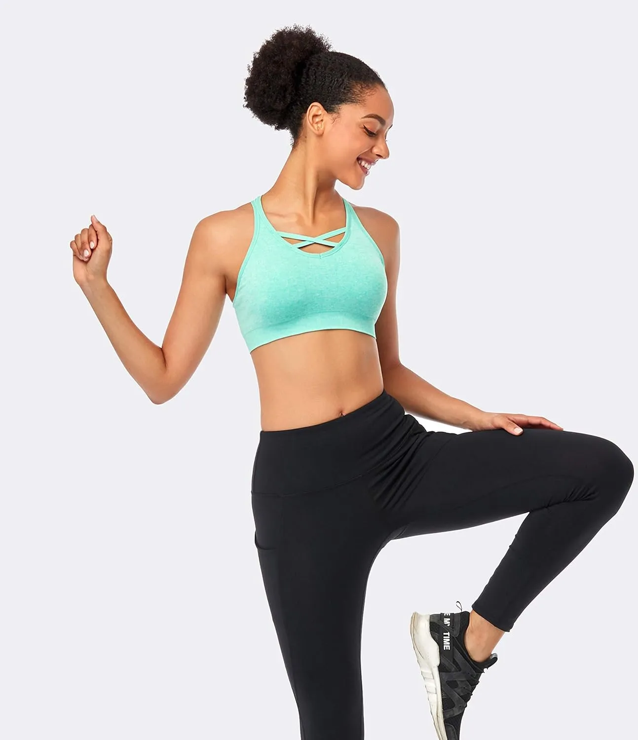 ANGOOL Strappy Sports Bras for Women - Medium Support Wirefree Yoga Bra Activewear