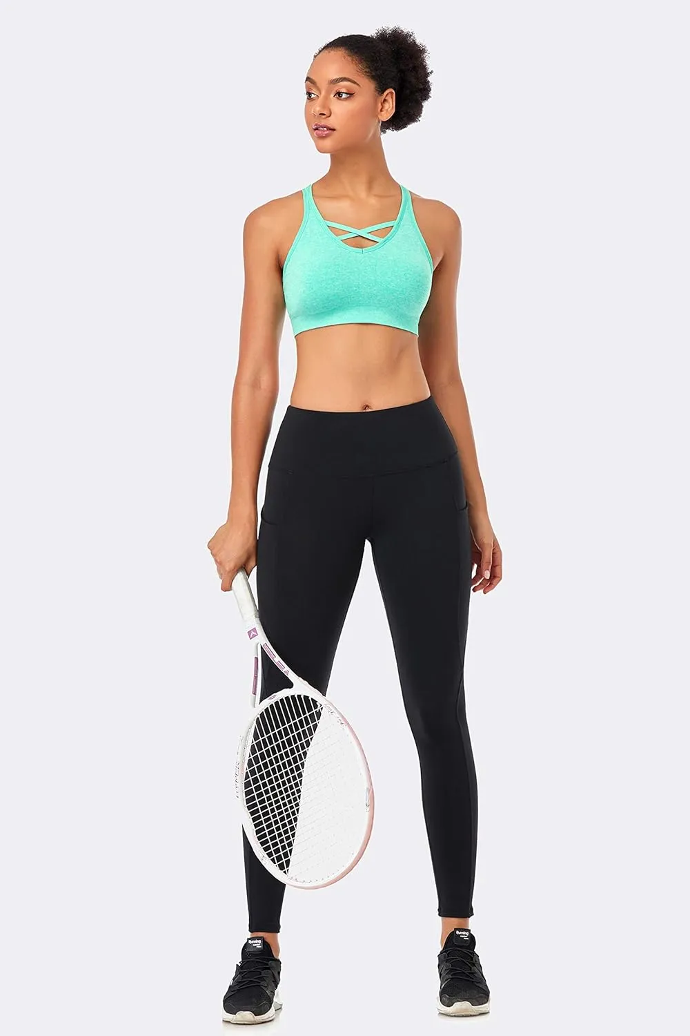 ANGOOL Strappy Sports Bras for Women - Medium Support Wirefree Yoga Bra Activewear