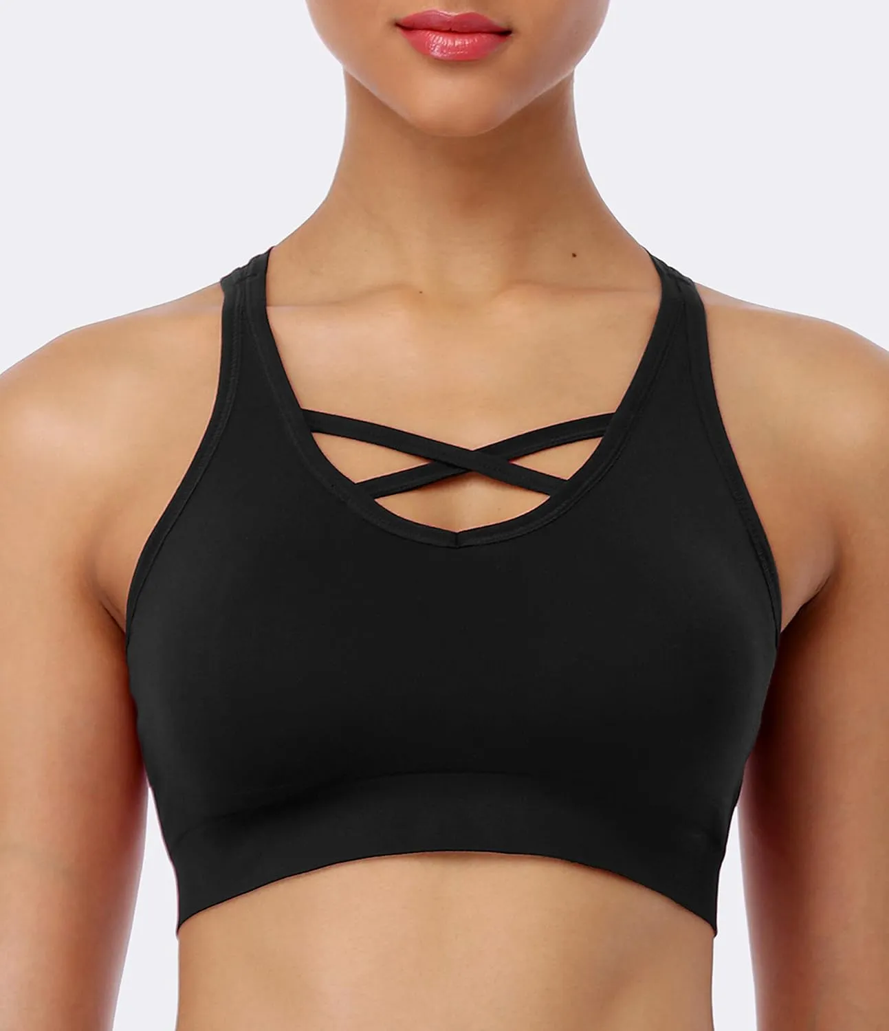 ANGOOL Strappy Sports Bras for Women - Medium Support Wirefree Yoga Bra Activewear