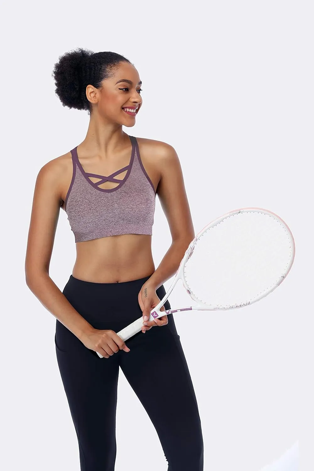 ANGOOL Strappy Sports Bras for Women - Medium Support Wirefree Yoga Bra Activewear