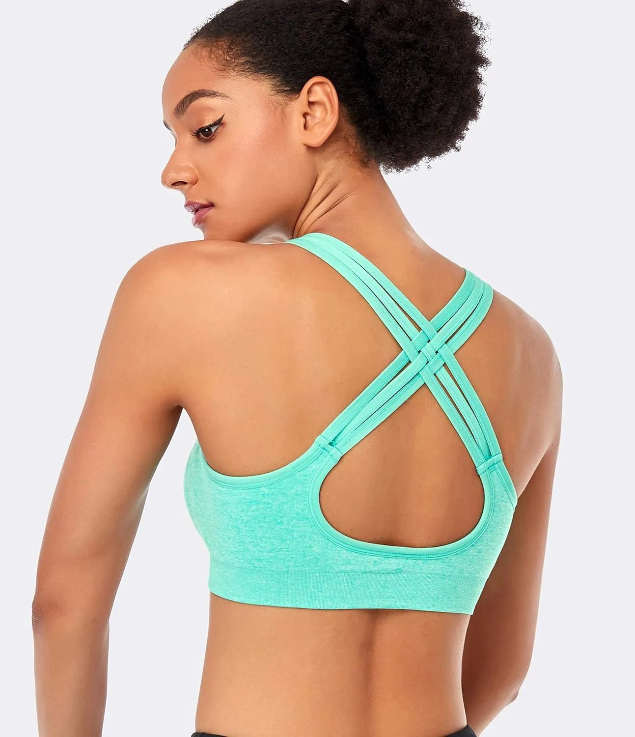 ANGOOL Strappy Sports Bras for Women - Medium Support Wirefree Yoga Bra Activewear