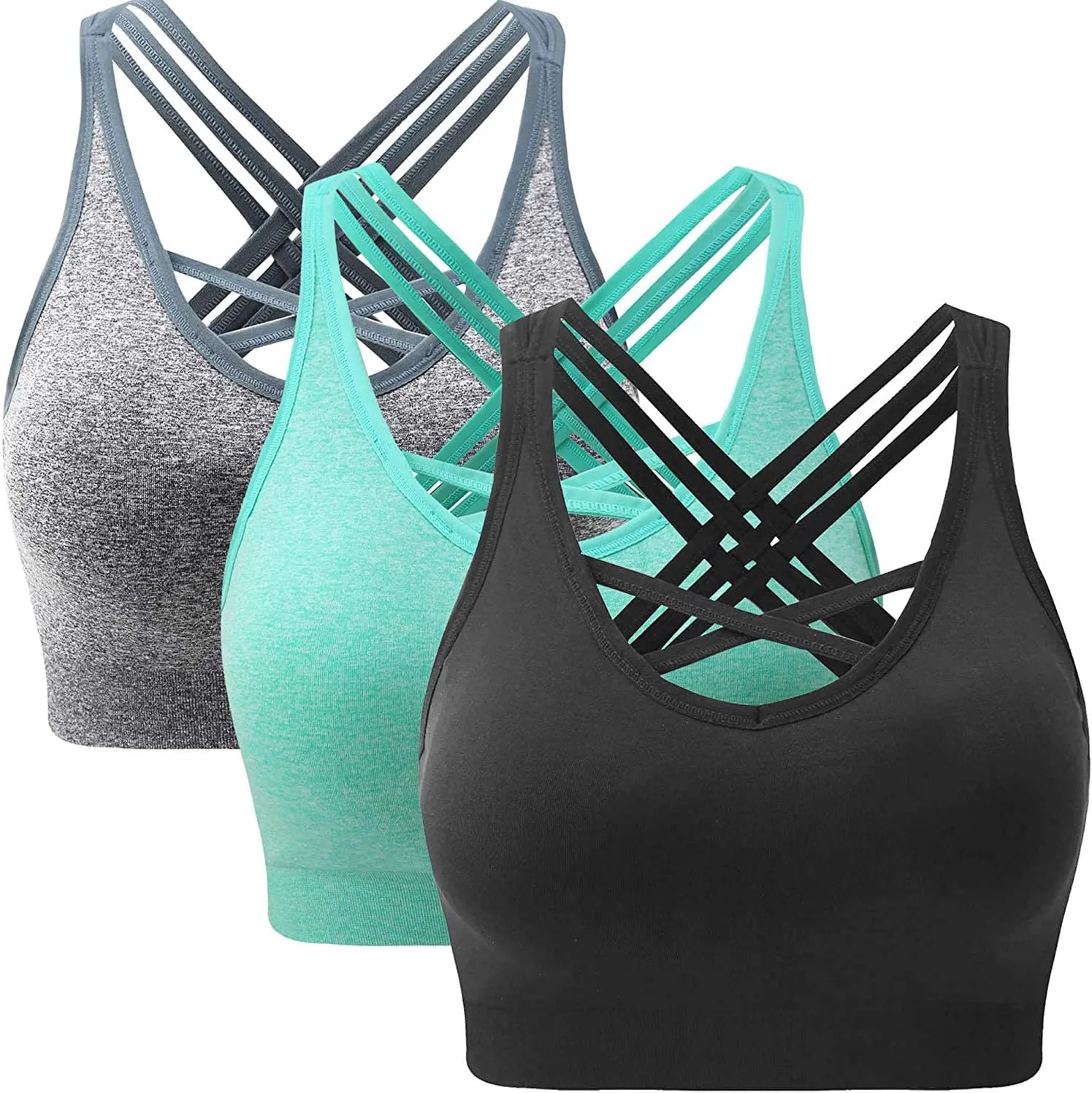 ANGOOL Strappy Sports Bras for Women - Medium Support Wirefree Yoga Bra Activewear